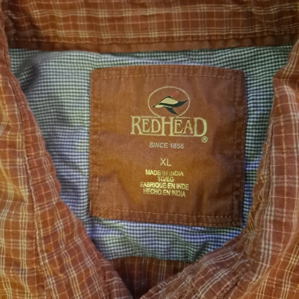 REDHEAD orange plaid short Sleeve button down flannel shirt, XL - Picture 2 of 3